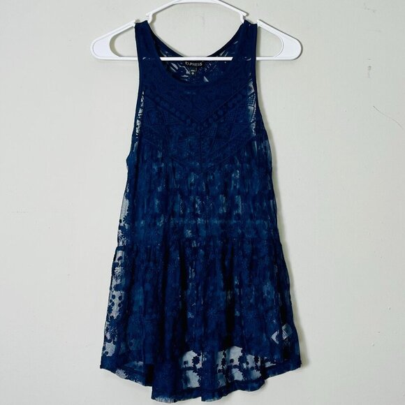 Express Lace Tank Top Women's XS Sleeveless Navy Blue Lined Party‎ Coquette - Picture 1 of 9